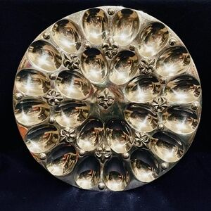 Pewter 12" Fleur Di Lis deviled egg serving tray metal Holds 24